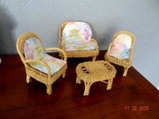 Salon en rotin vintage mobilier pour poupée Tressy Bella Barbie Mily Petra Sindy