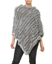 Poncho,cape en fourrure lapin, couleu Gris Chiné