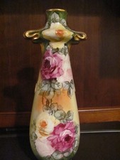 Reduced: Large LIMOGES 14 1/2" Hand Painted Vase, Heavy Gold Trim, Artist Signed