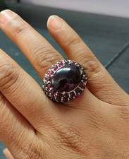 Bague grenat naturel ovale cabochon pierre précieuse pavé unisexe style...
