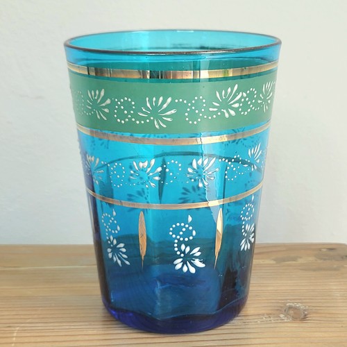 Verre gobelet bleu décor - bleu, à