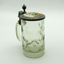 Germany. Glassware. Antique Glass Mug Character Decor & Pewter Frame