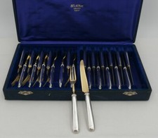 Dessert Service, 12 Forks + 12 Minerva Silver & Brass Knives, Art Deco