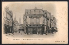 Old postcard Chartres, Rue du Bois-Merrain and Rue Noël-Ballay with watchmaking jewellery 