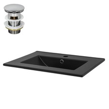 Vasque encastré 615x470 mm noir céramique lave-mains évier avec bonde de vidange