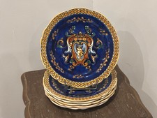 BELLE SERIE DE 6 ASSIETTES PLATES EN FAIENCE DE GIEN RENAISSANCE FOND BLEU