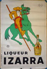 Belle Ancienne Affiche Originale Liqueur Izarra Zulla 1934 Picador à Cheval