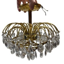 Vintage Luminaire Chrystal And Gold Toned Brass 4 Light Waterfall Chandelier