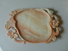 ancien plateau porte savon XIXè en marbre rose veiné sculpté ciselé superbe