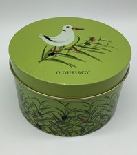 OLIVIERS & CO. Chocolate Covered Almonds Tin Green W/ White Bird France