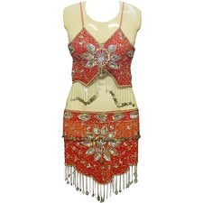 Costume de danse orientale 2 pièces danse du ventre rouge argenté Séquins 