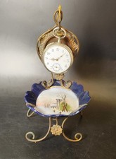 Antique Antique French Art Nouveau Antique Brass Porcelain Ringworm Watch Holder