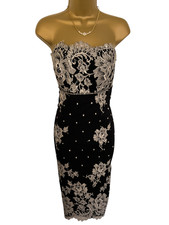 Linea Raffaelli Womens Black Mesh Ivory Lace Silk Floral Strapless Dress UK 14