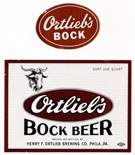 1954 HENRY ORTLIEB BREWING CO, PHILADELPHIA, PENNSYLVANIA BOCK BEER QT LABEL SET