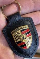 Porsche Authentic Keychain Car Keys Leather & Bronze Enamelled New Condition