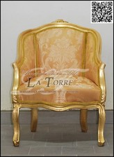 Fauteuil Chambre À Coucher Louis XV Baroque Feuille D'Or Tissu Damassé AL2776