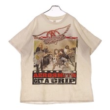 VINTAGE AEROSMITH GET AGRIP T-shirt Short Sleeve Cut Saw White Used 9ff177e329da