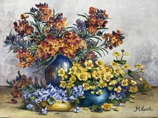 Très Grande Aquarelle 53x71 Bouquet FLEURS Signé Michel VEZINET Galerie Art