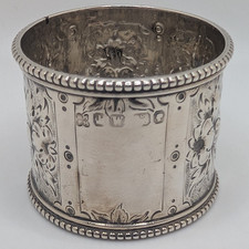 Antique English Sterling Silver Napkin Ring, blank cartouche, dated 1864