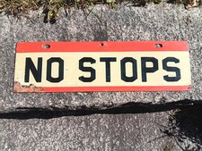 Antique Trolley No Stops Metal Sign 1920's Rare Find