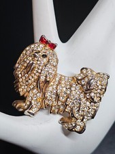 Rare Vtg Maltese Lhasa Apso or Coton de Tulear Rhinestone Dog Brooch Pin