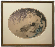 Original 1924 LOUIS ICART 'Fallen Nest' SIGNED Color Etching - Boudoir Woman