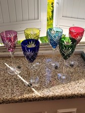 CRISTAL ST LOUIS 6 ANCIENS GRANDS VERRES À VIN COULEUR H 20 cm