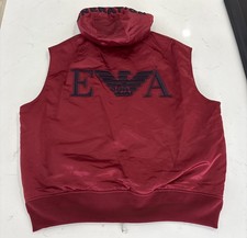 Emporio Armani Burgundy bomber jacket Vest With Spell Out Hood Size 56 NWOT