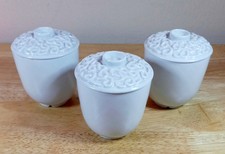 Set of 3 (6pc) L'Objet Han White Porcelain Luxury Tea Cups w Scroll Lids EUC