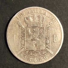Pièce de Belgique 1 F 1886 en Argent Leopold II