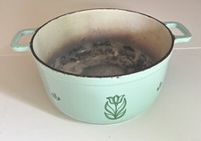 Vintage DRU Holland Dutch Oven Tulip Pattern Enamel Pot 7.5" No Lid Belgium