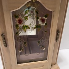 Etched Glass Floral Door Mirror Back Jewelry Organizer Armoire Read Description