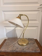 Vintage Ancien Lampe Tableau de Bureau Abat jour verre Kroby Laiton Doré IKEA