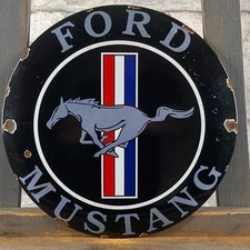Plaque émaillée FORD MUSTANG Ø 11,8" (30cm) rétro vintage voiture de course d...
