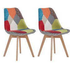 Lot de 2 chaises de cuisine en bois rétro Tulip rembourré Patchwork Multicolore
