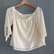 Bo + Bel Lace Peasant Blouse Off Shoulder Cream Boho Chic Cottagecore Top Small