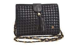 Authentic BALLY Leather Suede Chain 2Way Shoulder Cross Clutch Bag Black 2617N
