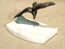 Ancien cendrier marbre blanc statue régule mouette  art déco