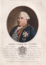 Pierre Andre De Suffren Admiral Français Naval Officier Portrait Mezzotint 1789