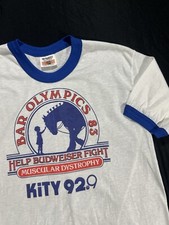 Vintage 80s 92.9 KiTY Radio Station Shirt Ringer Budweiser Bar Olympics 83