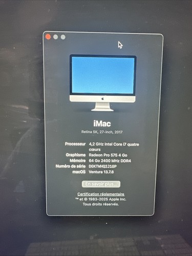 Imac pouces 2017 2ghz - 27, 4.2ghz