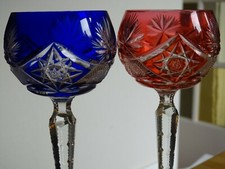 2 ANTIQUE ROEMER CRYSTAL RHINE WINE GLASSES GOOD WORKMANSHIP STYLE VSL BLUE RED