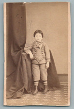 CDV GARCON COSTUME EMBROIDERY STRIPED SOCKS PHOTO BAUDELAIRE CAEN 14 CHILDREN FASHION