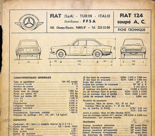 Fiche technique fiat 124 - fiat,