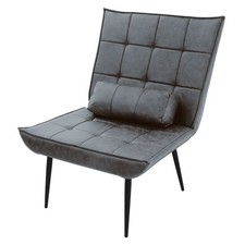 Fauteuil lounge relax avec coussin de dossier simili PU anthracite chaise salon