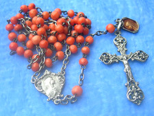 vers 1900 Chapelet grains Corail Rose véritable et argent REAL PINK CORAL ROSARY