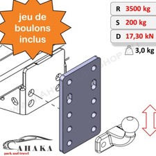 Plaque de rehausse boule d'attelage 90mm (Réglable de hauteur) 5x45 mm + Boulons