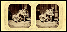 Children on a chair, ca.1870, stereo day/night (French fabric) vintage print