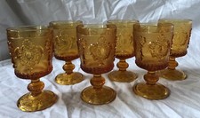 PORTIEUX 6 LOUIS XIV AMBER WINE FOOT GLASSES LE CREUSOT AL