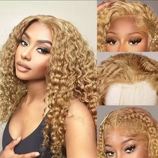 Perruque Lace Front 13x6 Deep Wave Blond Miel Cheveux Humains Bouclés HD #27